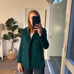 J.Crew waist length peacoat, color: forest green, size 00